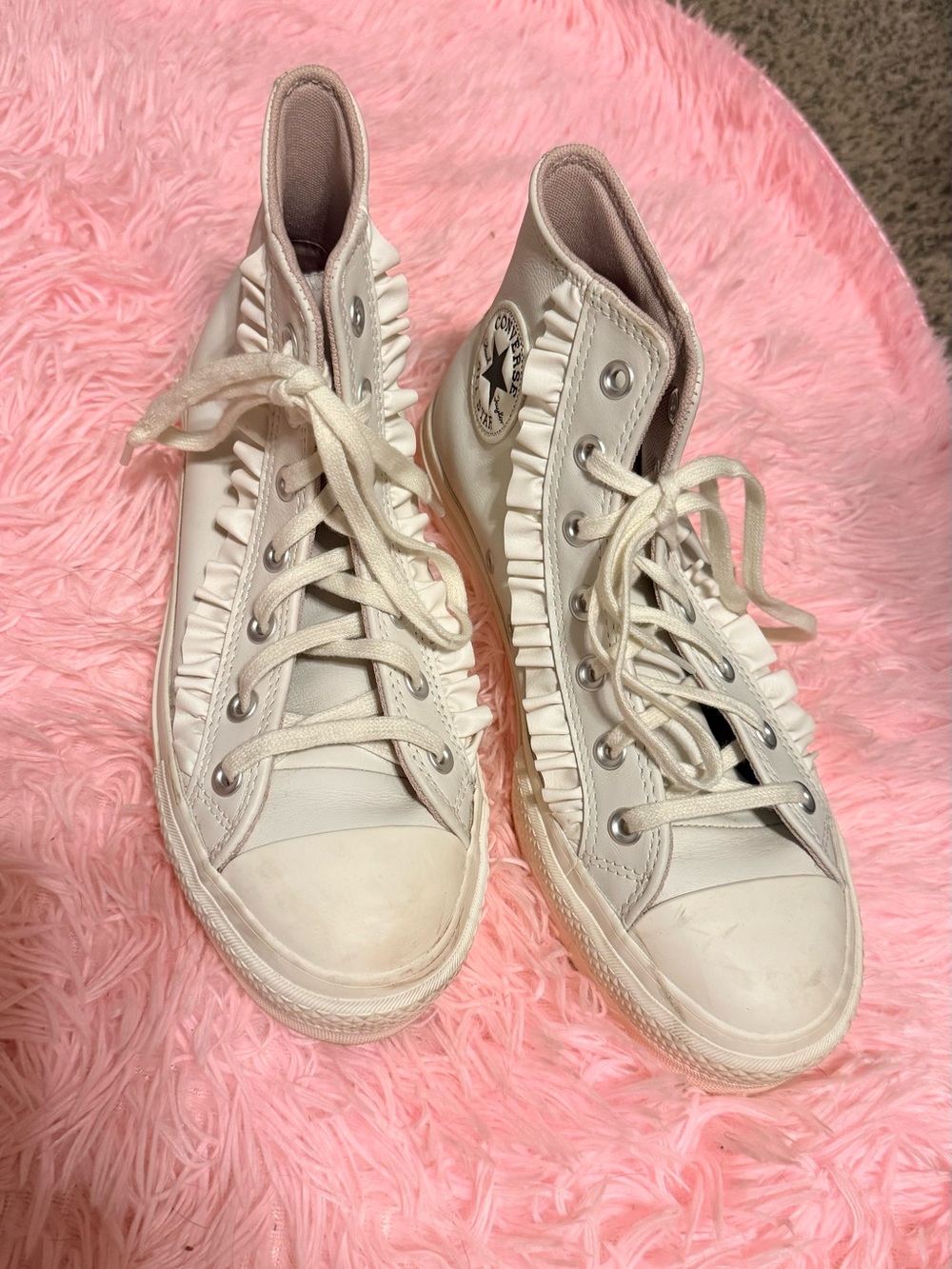 Converse Cream High-Top Ruffle Lace-Up Sneakers